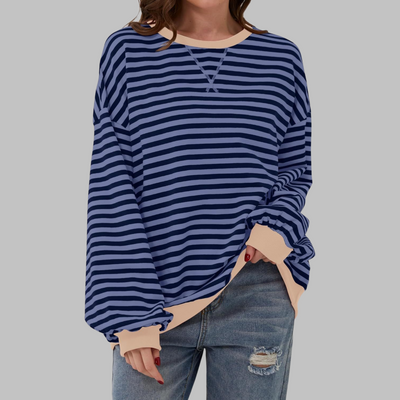 Licha™ - Casual Long Sleeve Round Neck Striped Sweatshirt