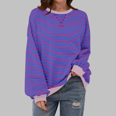 Licha™ - Casual Long Sleeve Round Neck Striped Sweatshirt
