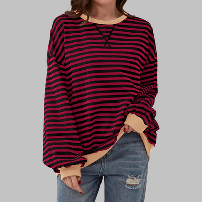 Licha™ - Casual Long Sleeve Round Neck Striped Sweatshirt