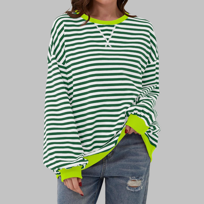 Licha™ - Casual Long Sleeve Round Neck Striped Sweatshirt