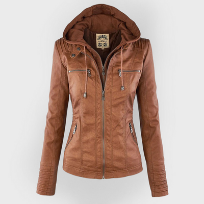 Pia | Modern leather jacket with hood