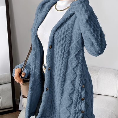 Paula™ - Plush Diamond-Patterned Hooded Cardigan