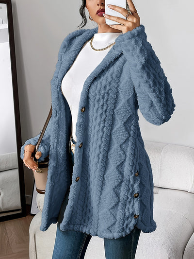 Paula™ - Plush Diamond-Patterned Hooded Cardigan