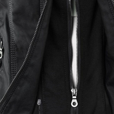 Pia | Modern leather jacket with hood