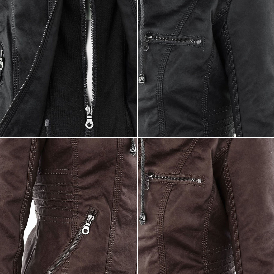 Pia | Modern leather jacket with hood