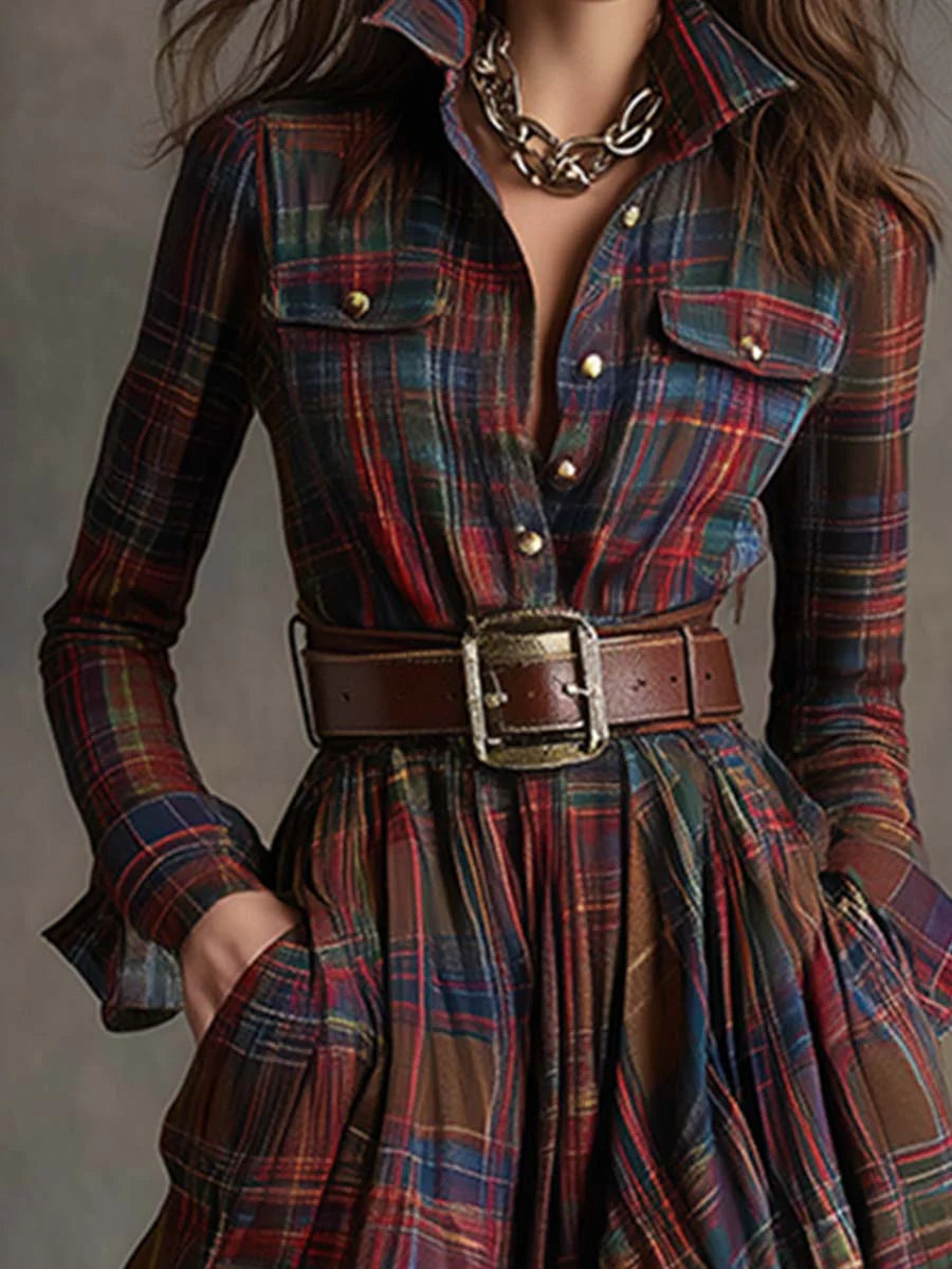 Barbara ❘ Long plaid dress with belt
