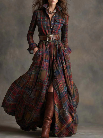 Barbara ❘ Long plaid dress with belt