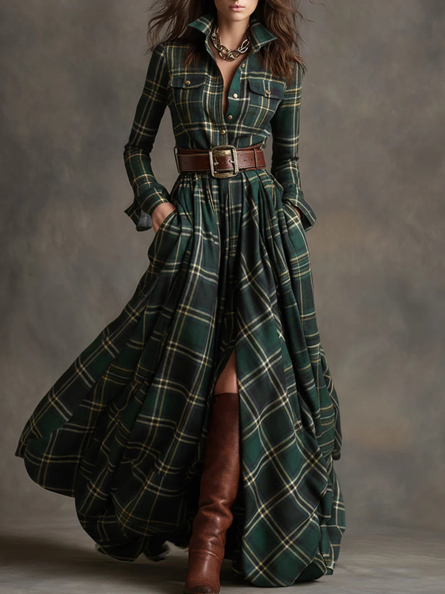Barbara ❘ Long plaid dress with belt