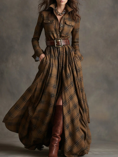Barbara ❘ Long plaid dress with belt