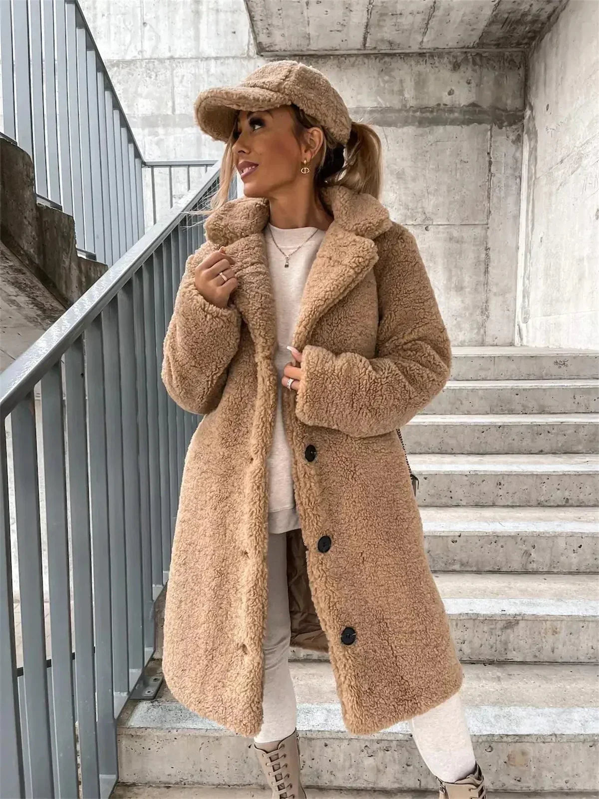 Jenna - Teddy Plush Button Coat
