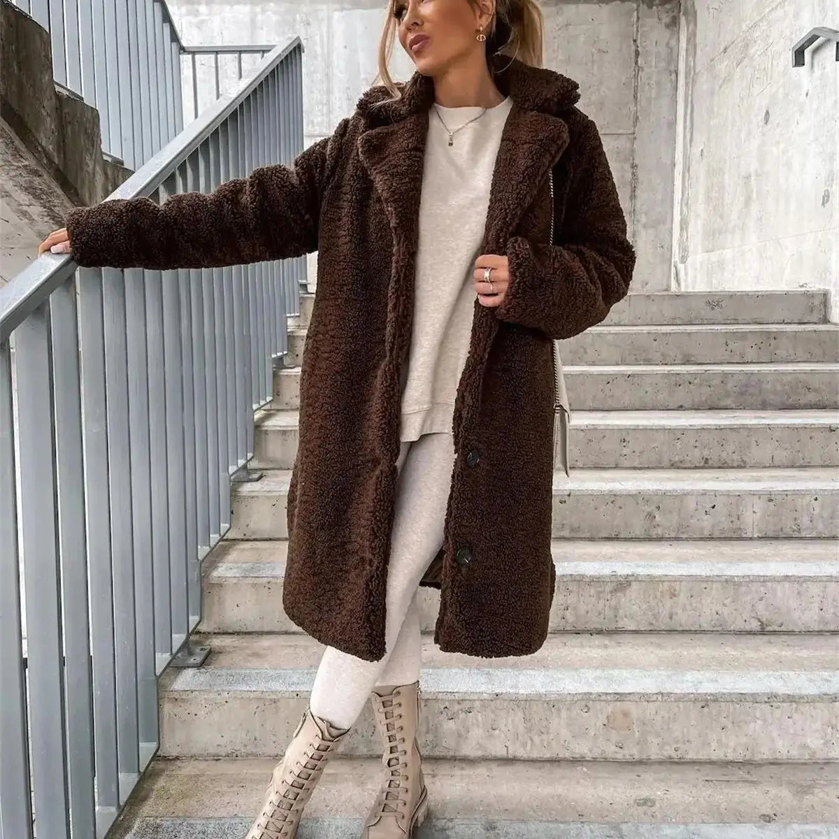 Jenna - Teddy Plush Button Coat