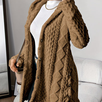 Paula™ - Plush Diamond-Patterned Hooded Cardigan