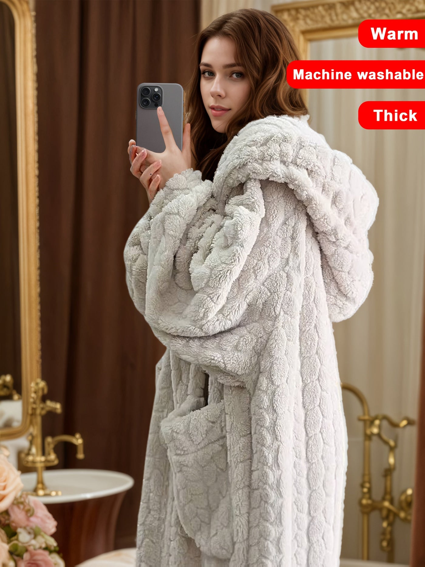 Lucy™ - Cozy Coral Fleece Hooded Robe