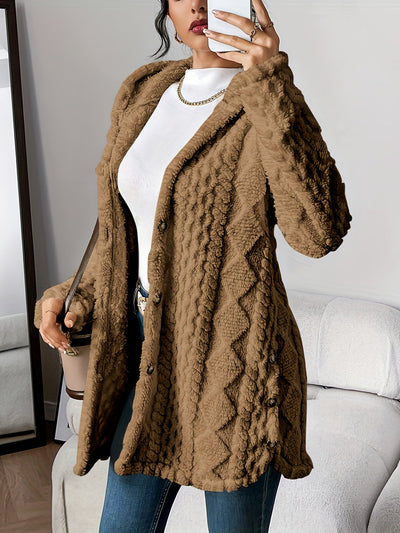 Paula™ - Plush Diamond-Patterned Hooded Cardigan