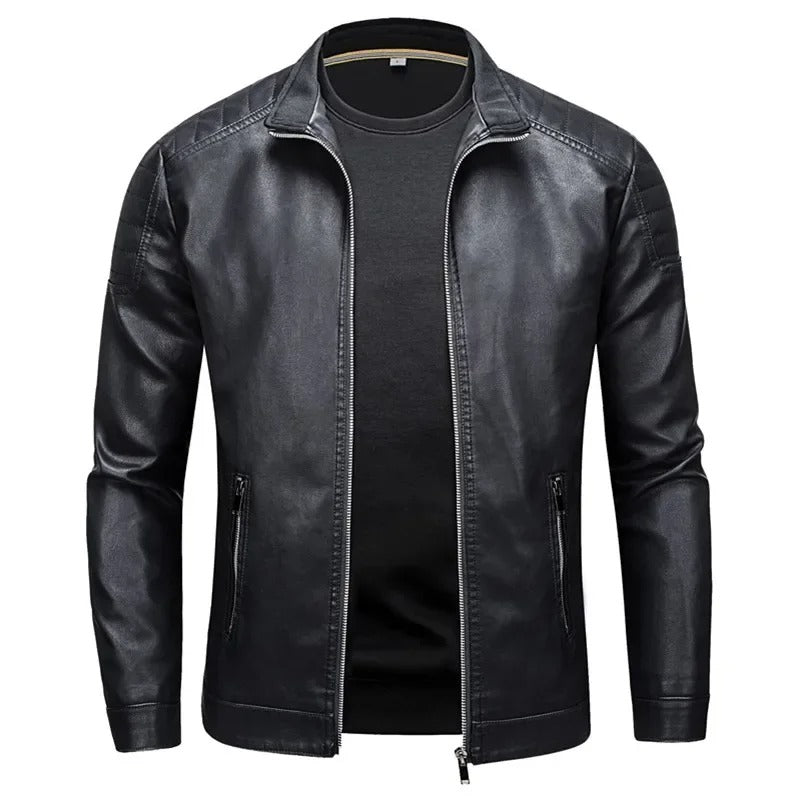 Stand Collar Leather Jacket