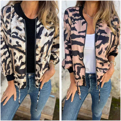 María - Zebra Print Zip-Up Bomber Jacket