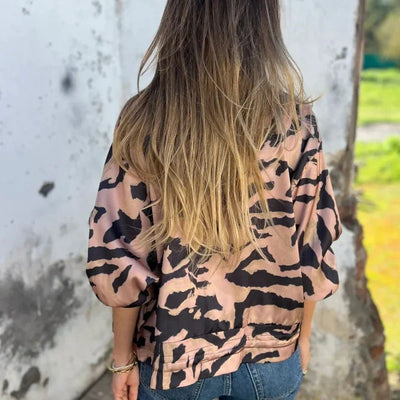 Maríssa -Maria - Zebra Print Zip-Up Bomber Jacket