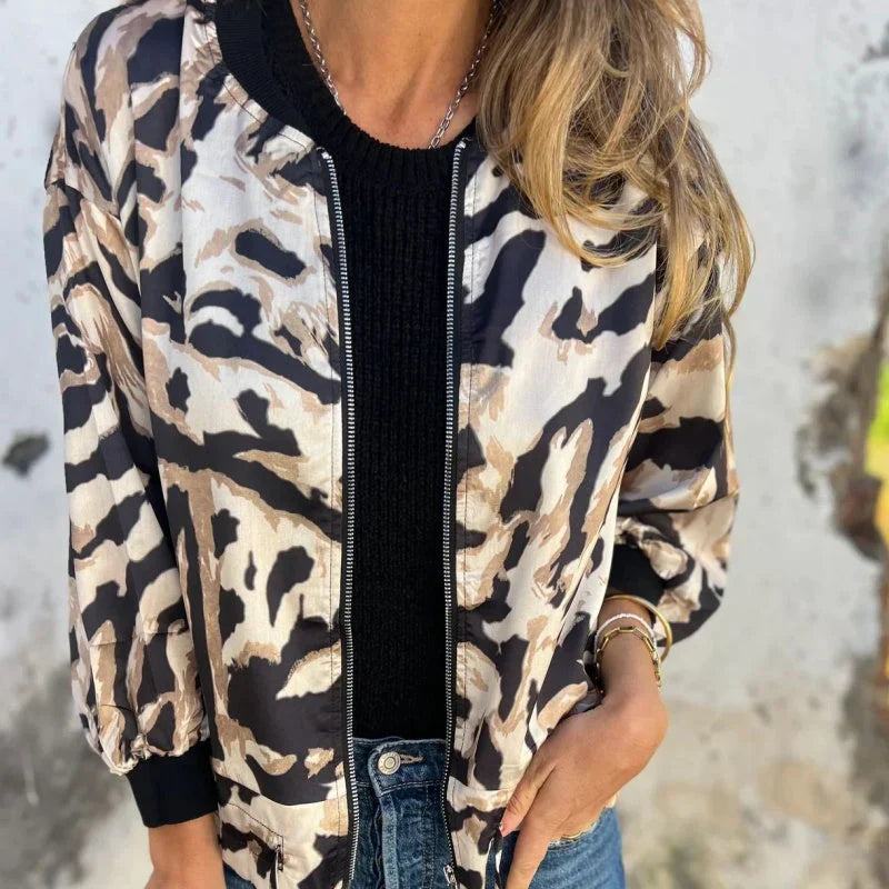 Maríssa -Maria - Zebra Print Zip-Up Bomber Jacket