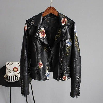 Ella | Stylish Embroidered Leather Jacket